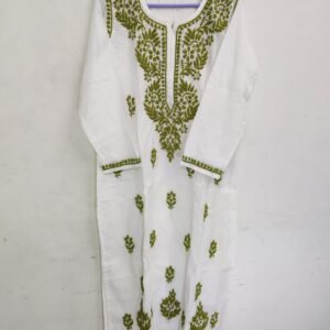 White Cotton Embroidered Kurta