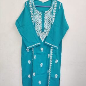 Sky Blue Embroidered Cotton Kurti