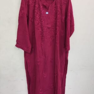 Women's Embroidered Maroon Rayon Kurta