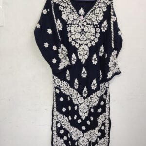 Embroidered Navy Blue Modal Kurti