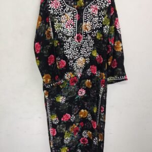 Black Floral Printed Rayon Cord Set